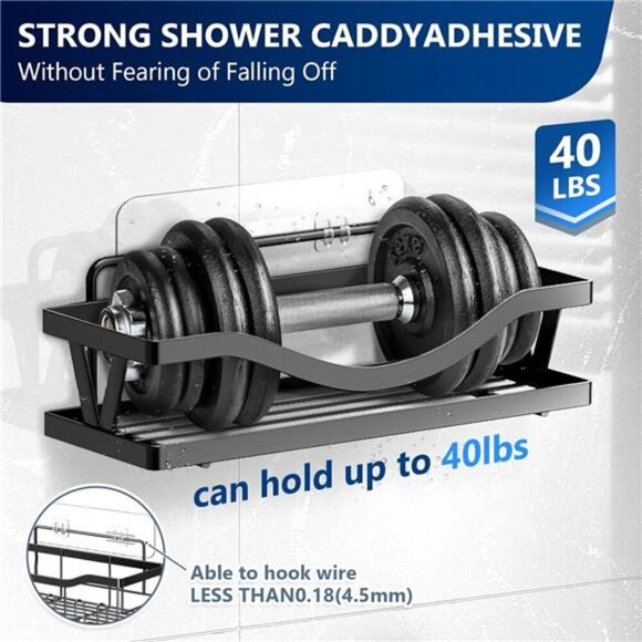 Shower Caddy Adhesive Hooks Strong Wall Mount Stickers Bathroom Kitchen Shelf - Picture 3 of 7